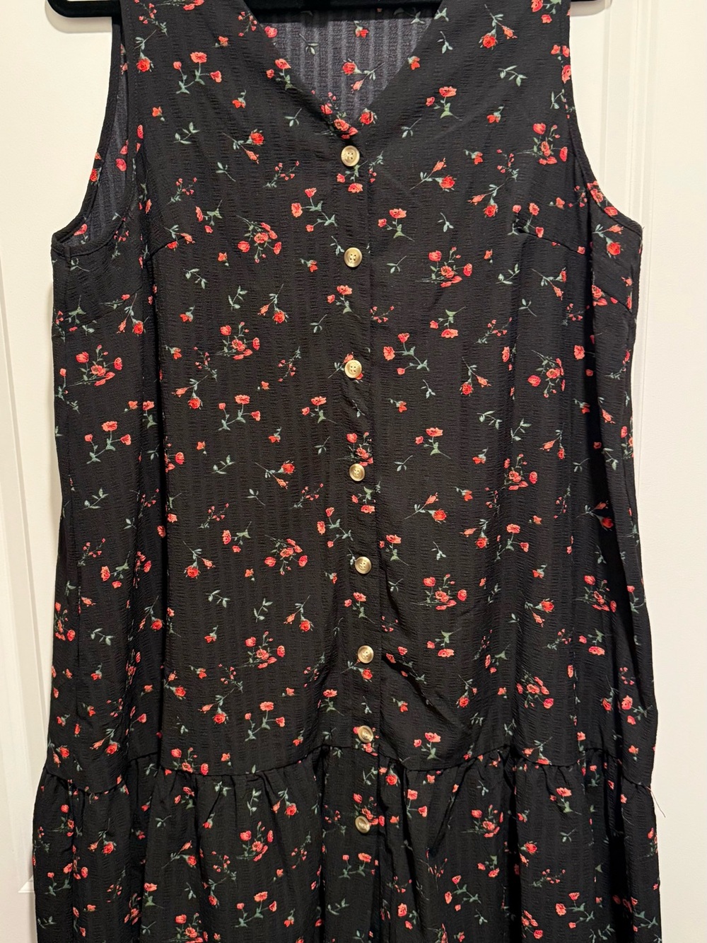 Women's Black Floral Button-Front Sleeveless Dress Sz